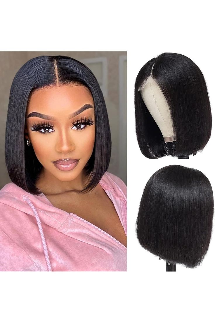 Black Bob straight 13x4 Wig Glueless 360 Human Hair Lace Bob Wig for Black Women