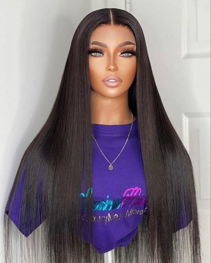 Black Straight 13x4 Wig Glueless 360 Human Hair Lace Frontal Wig for Black Women